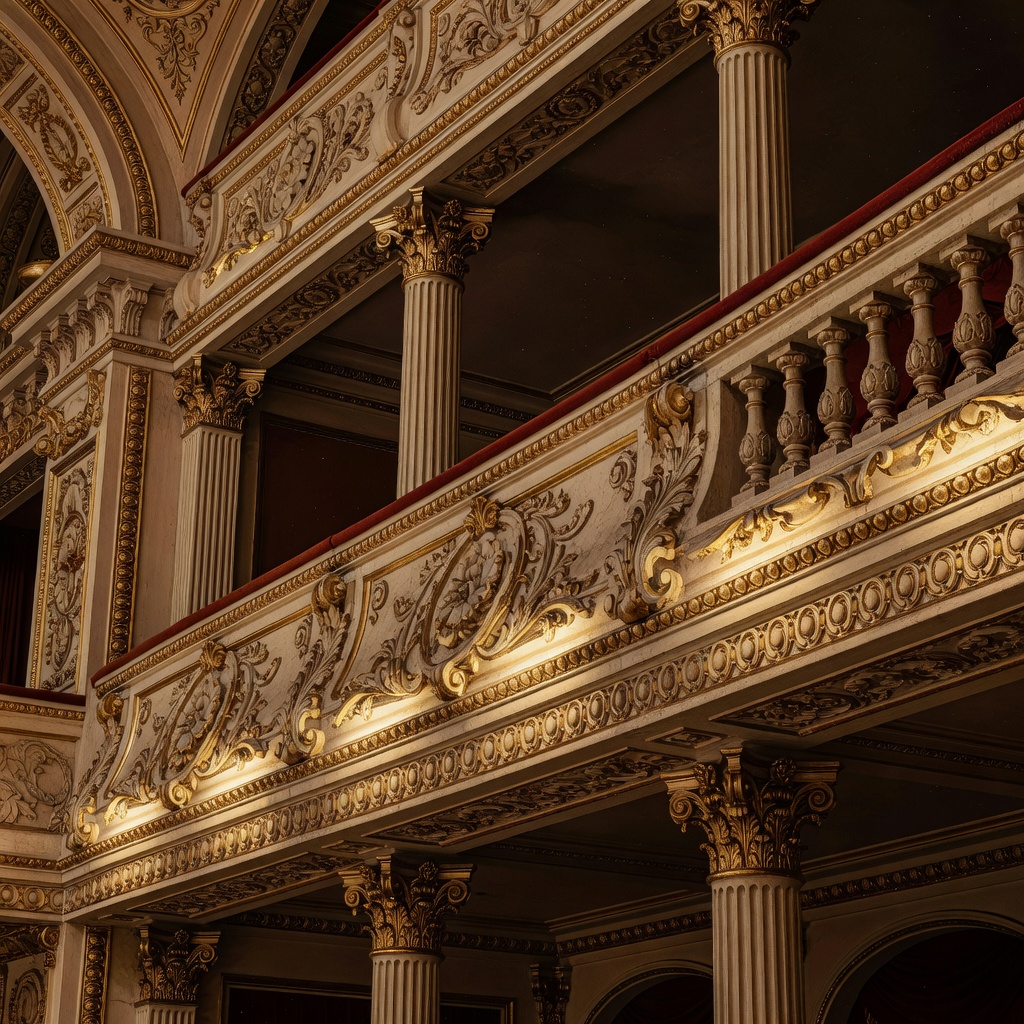 Warm light revealing ornamental plasterwork and a historic theatre balcony